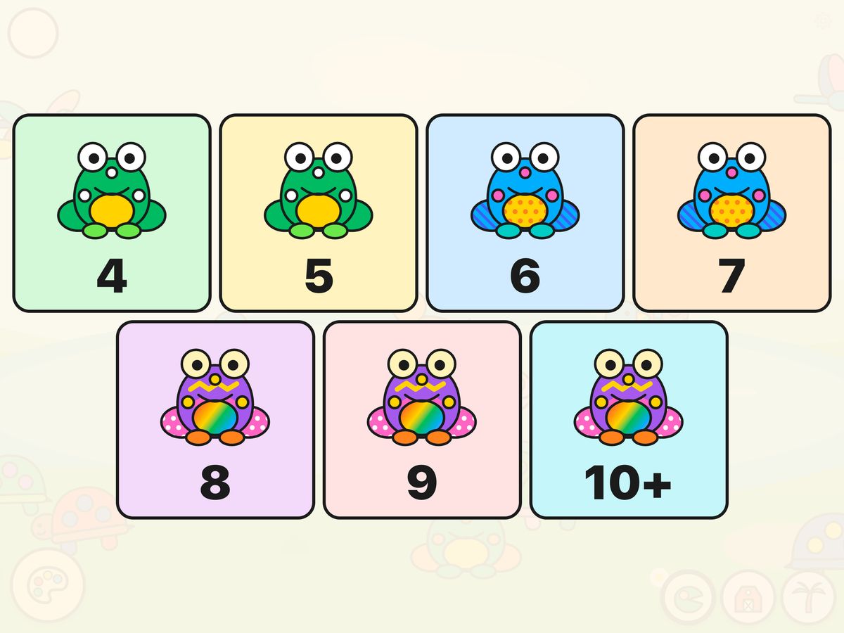 The age picker: seven cards from age 4 to age 10 and up